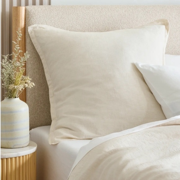 QUINCE European Linen Stripe Euro Sham Natural White Mini Pinstripe 1148 1450 - Picture 5 of 11